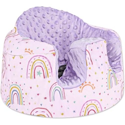 Seat Cover Compatible with Bumbo Seat, Soft and Breathable Baby Floor Seat Cover for Baby Boy & Girl (Cover Only), Purple Love and Rainbow