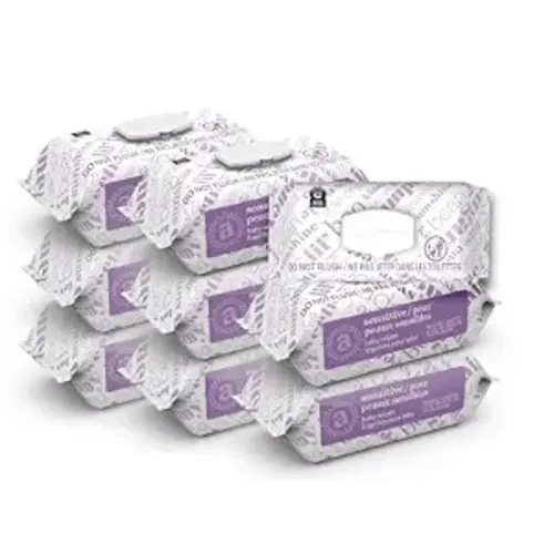 Amazon Elements Baby Wipes, Sensitive, Unscented, Cleans Gently, 810 Count, Flip-Top Packs, Pack of 9