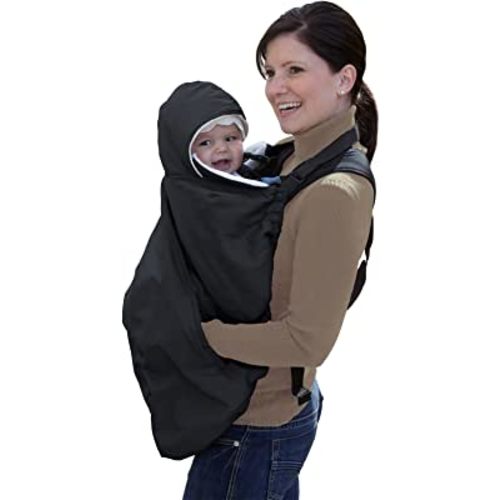 Jolly Jumper Baby Carrier Snuggle Cover - Black - Universal Fit Cozy Carrier for Winter Baby Wearing Sweater with Hood & Pockets