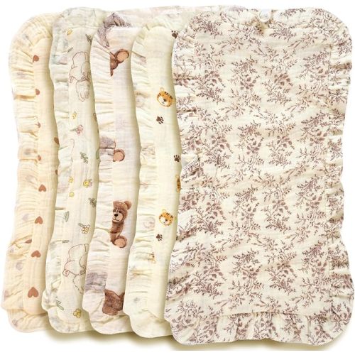 5pcs Baby Burp Cloths - Ultra-Soft & Absorbent Shoulder-Fit Polka Dot & Animal Print Drool Bibs, 100% Cotton, Assorted Colors for Infants & Toddlers, Baby Feeding Accessories (Leaf Series)