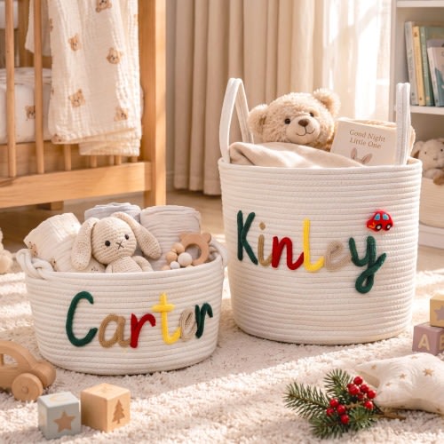 Personalized Handmade Basket, Baby Shower Gift, Baby Name Baskets, Toy Organizer