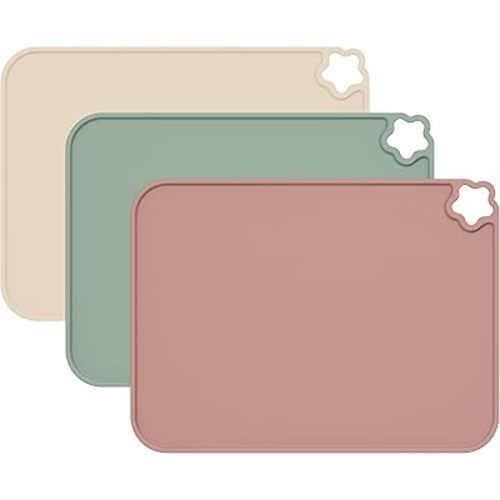 Cutebe Silicone Placemat for Toddles Kids Non-Slip Reusable Portable Kids Placemats for Dinning Table Heat Resistant Placemats, Baby Placemat Stain Resistant Silicone Mat for Dining Table 3 Pack