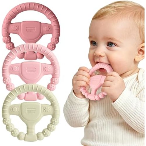 3 Pack Baby Teether Toys, Silicone Teething Rings for 3-6 6-12 Months