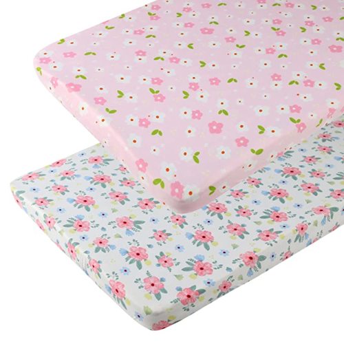 Onacosht Pack n Play Sheets 2 Pack for Baby Girl, Pink Floral
