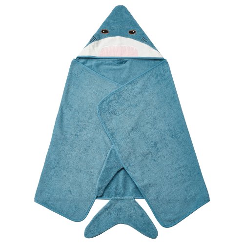 BLÅVINGAD Towel with hood - shark-shaped/blue-gray 70x140 cm (28x55 ")