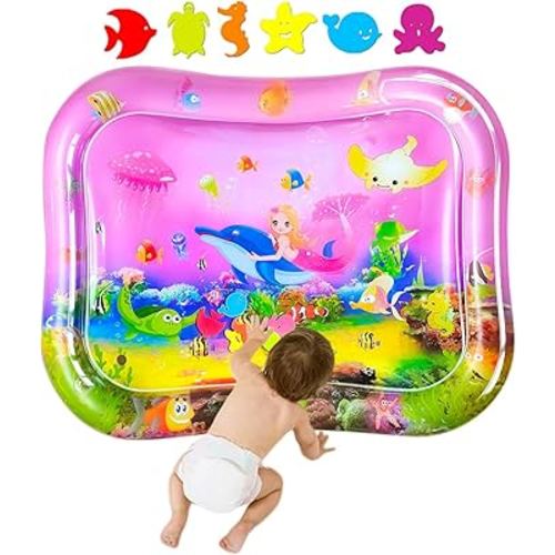 ZHUYNXIR Extra Big Infant Toys, Tummy time Toys, Baby Pink Water Play mat, Fun Early Development Activity Play Center for Newborn,Mermaid Pink 39.5x31.5 in.