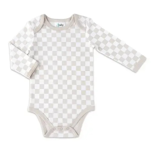 4Baby Bodysuit Long Sleeve Check Tan | Baby Bunting AU