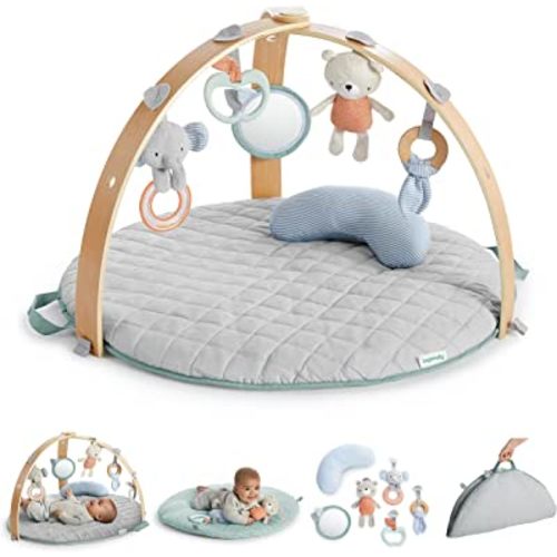 Ingenuity Cozy Spot Reversible Duvet Activity Gym & Play Mat with Wooden Bar - Loamy, Ages Newborn +