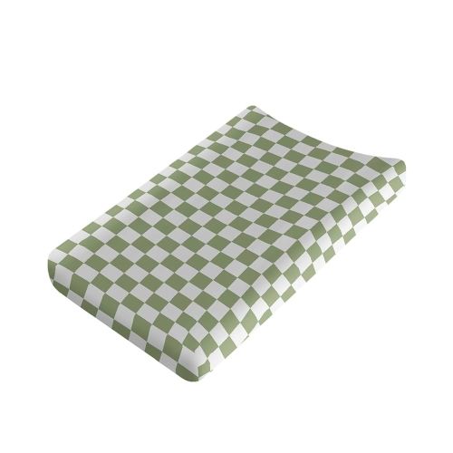 Sage Green Checkered Changing Pad Cover for Baby Girls Boys Cartoon Breathable Diaper Change Table Sheet Soft Stretchy Cute Change Table Mat Cover Fit 32x16