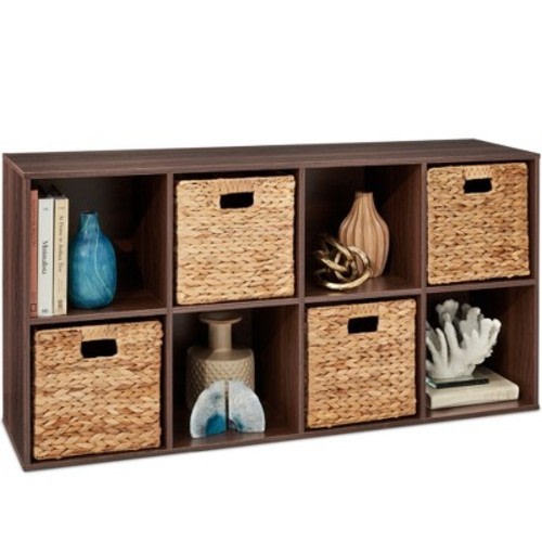 Best Choice Products 8-Cube Bookshelf, 11in Display Storage System, Organizer w/ Removable Back Panels - Walnut