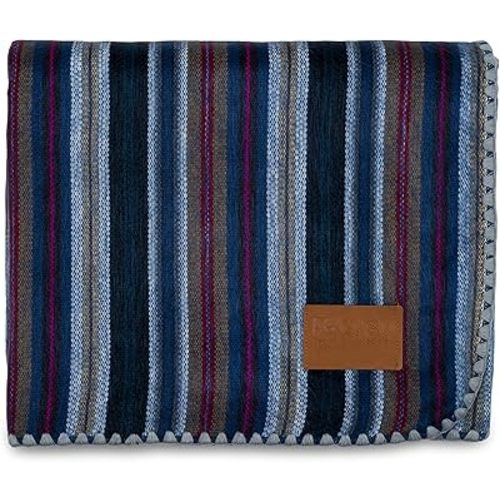 QISU Alpaca Wool Blanket Throw | Large, Beautiful, Warm, Variegated | 85 x 65 inches | Ultra-Soft, Hypoallergenic and Breathable | Non-Itchy or Scratchy (Deep Blue Splash)