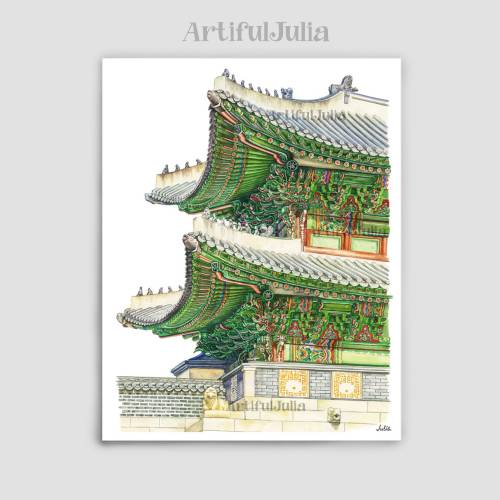 Gyeongbokgung Place Watercolor Art Print Korean Art Korean Painting Ancient Korean Place Wall Art Korean Decor South Korea Best Place