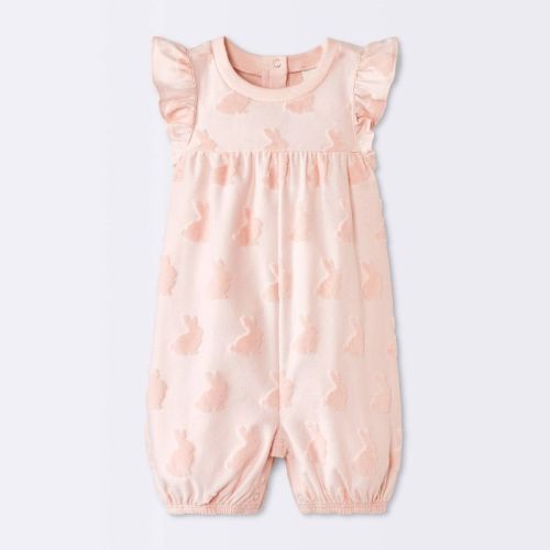 Baby Girls' Bunny Graphic Textured Knit Ruffle Tank Romper - Cloud Island™ Pink 0-3M
