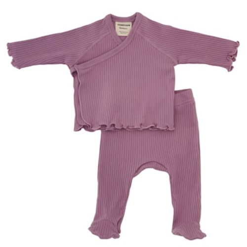 Organic Ribbed Kimono & Pant Set, Lavender, Size: 0 - 3 mo.