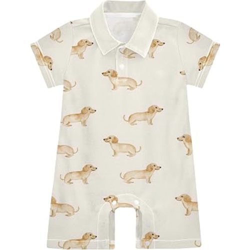 vvfelixl Baby Polo Romper Golden Dachshund Cotton Collared Baby Boy Onesies,Polo Babys Clothes 12-18 Months Short Sleeve