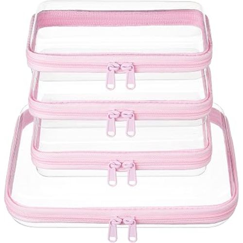 4 pcs Clear Zipper Pouches,Hard Shell Zipper Case, Toiletry Bag for Travel