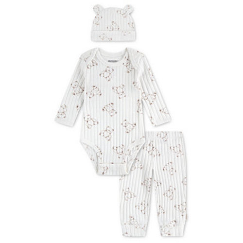 Baby Boys' and Baby Girls' Babywear Long-Sleeve Bodysuit, Pants and Hat, 3-Piece Set