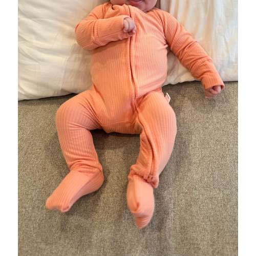 Peach solid ribbed Bamboo Viscose Zippy, sleeper, romper, convertible feet and hands