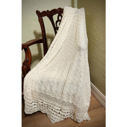1940’s Ultra-Soft White Embroidery Cotton Baby Blanket - 84”x40”