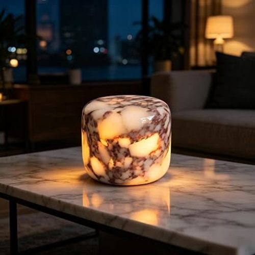 Marble Lamp Nature Marble Table Lamp Rechargeable Pat Light Cordless Night Light Touch Bedside Table Lamps for Bedroom Small Ambient Lamps for Home Decor Living Room Desk Decor (Calacatta S)