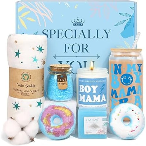 New Mom Gifts & Baby Boy Gift Basket, Baby Shower Gifts for Expecting Mom To Be, Postpartum Gifts For Moms, New Mom Care Package After Birth, First Time Mothers Day Birthday Gifts for Women