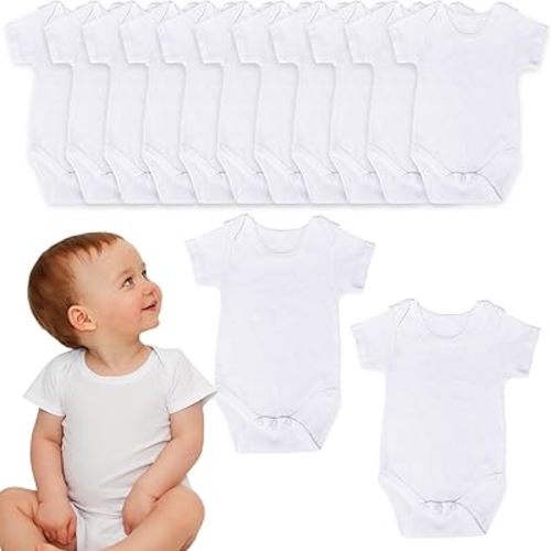 12 Pcs Baby Bodysuit White Short Sleeve Shirt Cotton Blank baby Romper for Baby Boys Girls