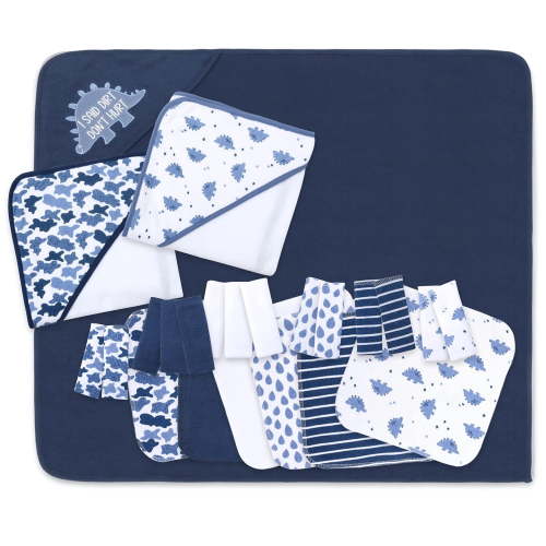 The Peanutshell Dinosaur Hooded Bath Towel and Wash cloth Set for Baby Boys - 23 Piece Baby gift Set - Walmart.ca