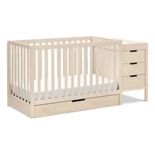 Colby Convertible Standard Nursery Furniture Set - washed natural 6 drawer double dresser & 4-in-1 convertible crib with storage