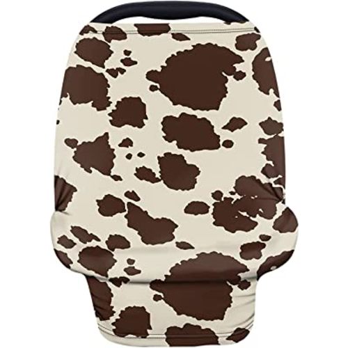 Wanyint Brown Cow Nursing Cover Carseat Canopy Cover Adorable Animal Fur Print Car Seat Covers for Babies Girls Boys Breathable Nursing Cover for Boys Girls