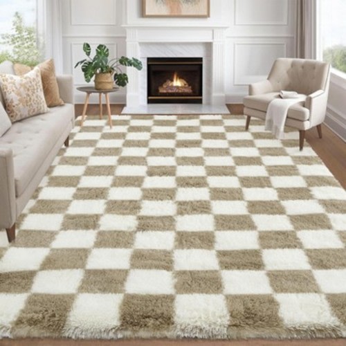 4x6 Fluffy Area Rug for Living Room, High Pile, Non-Slip Shag Carpet, Indoor Plush Fuzzy Rugs for Nursery, Dorm-Taupe