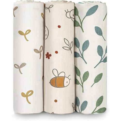 HECCEI Baby Swaddle Blankets, 70% Bamboo 30% Cotton Muslin Swaddle Blanket, Large Breathable Receiving Blankets for Newborn, Boy and Girl Swaddles, Registry & Gift, 47 x 47 inches