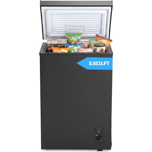 3.5 Cu.Ft Chest Freezer – Small Deep Freezer with Adjustable Thermostat, Energy Efficient & Quiet Compact Freezer, Mini Freezer or Refrigerator with Basket for Home, Garage, Apartment, Black