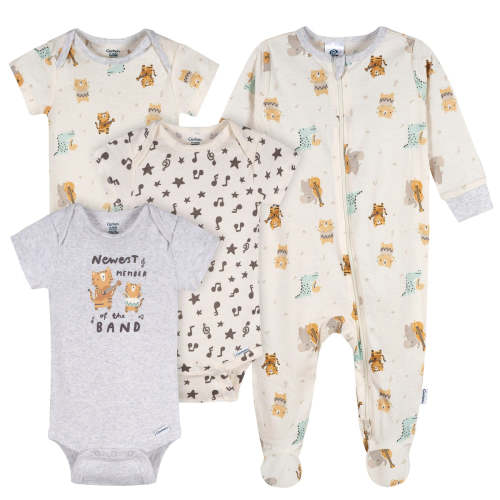 4-Pack Baby Neutral Musical Animals Onesies® Bodysuits and Sleep 'N Play – Gerber Childrenswear