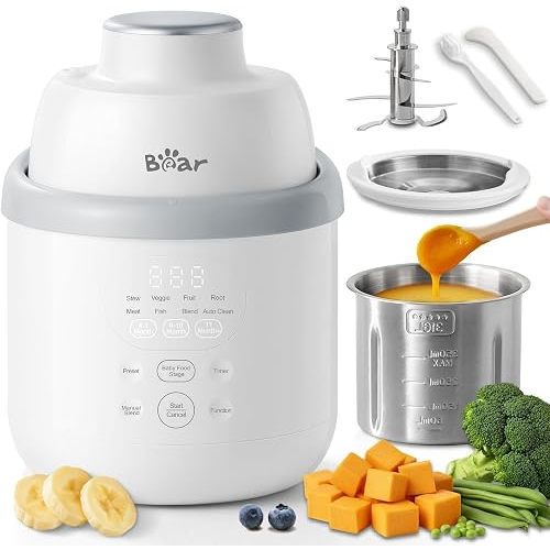 Bear Stainless Steel Baby Food Maker Processor, NutriEase 3-Stage Texture | OneStep Baby Puree Maker Steamer and Blender, Preset, Self-Clean&Dishwasher safe, Effortless Healthy Homemade Baby Food Puree