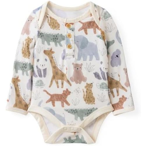 Little Sleepies Newborn Henley Bodysuit, Soft Viscose from Bamboo Long Sleeve Bodysuit for Baby Boys & Girls, Baby Clothes