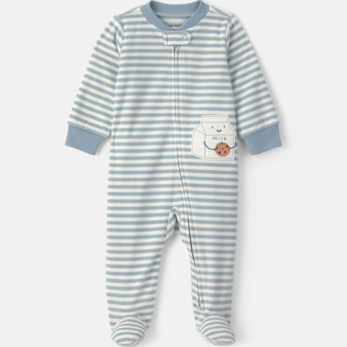 Baby Milk & Cookies Striped Fleece 2-Way Zip Sleepers - Blue | Carter’s Oshkosh Canada
