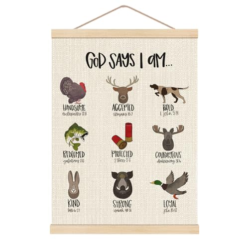 HKTZM Christian Bible Verse God Says I am Wooden Poster Hangers 12.5x17 Inch,Inspirational Scripture Poster Hanger Frame,Cute Animal Gifts for Kids Girls Boys,Christian Gifts for Women Teen Girls