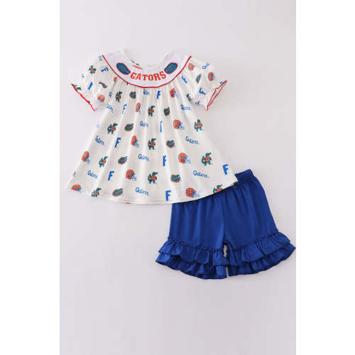 Blue gators embroidery girl set – HoneyBean
