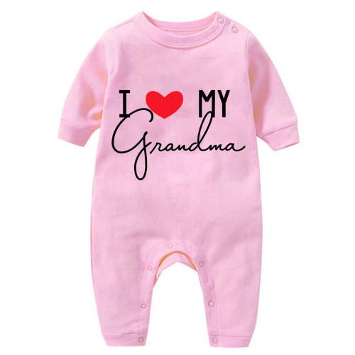 QTBIUQ I Love Grandma Baby Romper Long Sleeve Heart Print Jumpsuit Soft Cotton Toddler Gift Bodysuit Emotional Outfit 3-18 Months