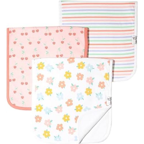 Copper Pearl Premium Baby Burp Cloths - 3-Pack Large Cotton Burp Cloths, Extra Soft Spit Up Rags with 3 Absorbent Layers, Perfect for Baby Girl Gifts (21" x 10" Size, Cheery Set)