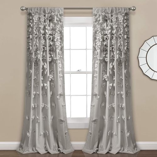 Lush Decor Riley Light Filtering Window Curtain Panel, Single 54" W x 84" L, Light Gray - Cute Gray Curtains for Bedroom - Bow Decor - Coquette Curtains for Windows