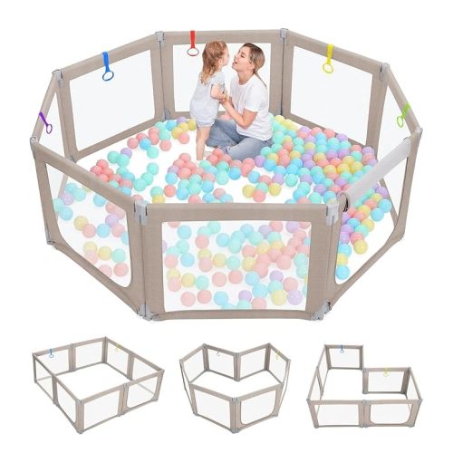 Dripex Foldable Playpen for Babies and Toddlers, 71"×69" Extra Large Baby Playpen, Indoor & Outdoor Safety Gate Collapsible Play Pen, Baby Fence Play Area with Visible Mesh, Khaki