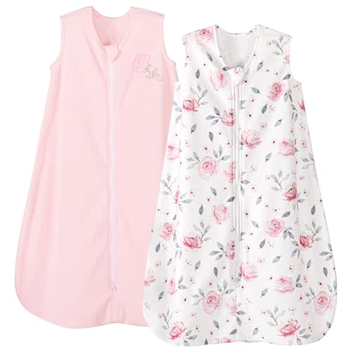 PHF Warm Micro-Fleece Baby Sleep Sack 6-12 Months, Soft Baby Wearable Blanket, 2-Way Zipper Sleeping Bags, 2 Pack Comfy Toddler Sleeping Sack for Girls, Medium Size, Floral