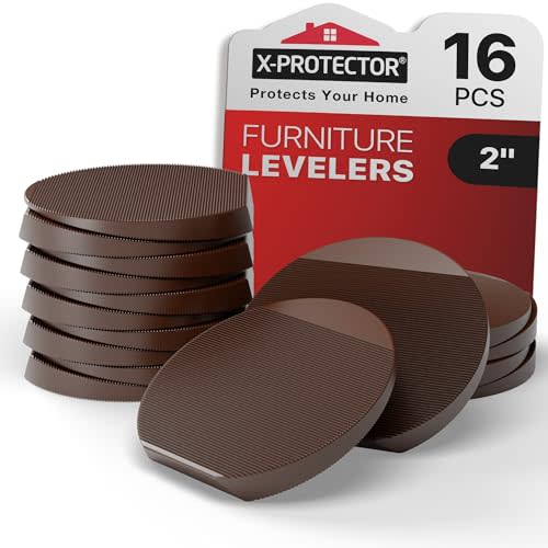 X-Protector Furniture Levelers - 16 PCS 2" - Brown Rubber Shims for Leveling - Multi-Purpose Leveling Feet to Prevent Furniture from Wobbling - Good for All Kinds of Furnishings!