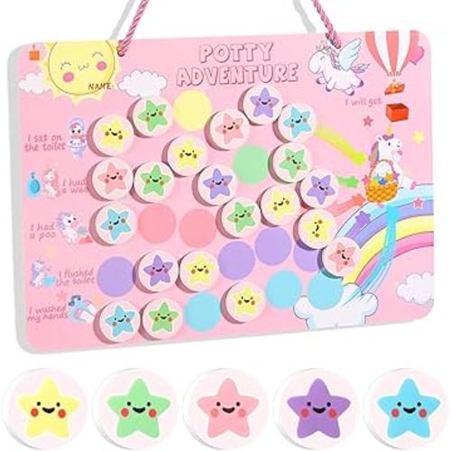 Reusable Magnetic Potty Training Chart, Made of EVA Foam - Includes Hanging Rope and Strong Double Sided Glue Dot, Durable and Engaging Toddler Potty Training Reward Board (Unicorn)