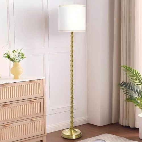 EUO 64.5'' Gold Floor Lamp, Modern Mid-Century Tall Standing Lamp with White Linen Lampshade, Decorative Lighting for Living Room, Bedroom, Office, Dining Room, Corner