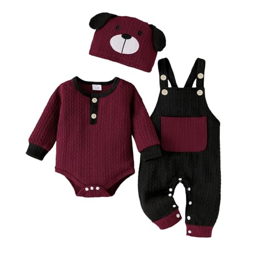 FOCUTEBB Baby Boy Clothes Cute Long Sleeve Romper Infant Pocket Overalls Adjustable Suspender Pants Set 0-18 Months