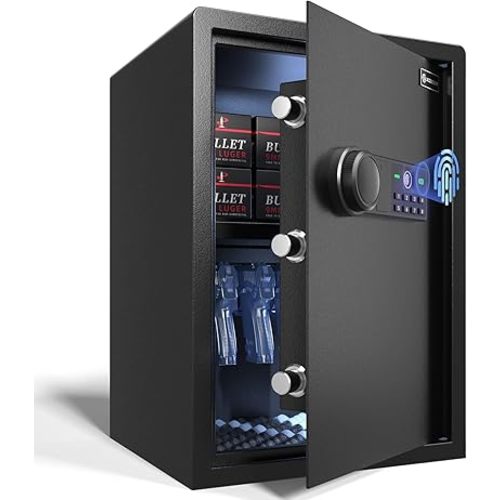 XDeer Biometric Safe Box, Quick-Access Security Safe Box with Upgraded Fingerprint, Steel Handgun Safe Lock Box for Kid/Home/Office (2.04 Cubic Feet)