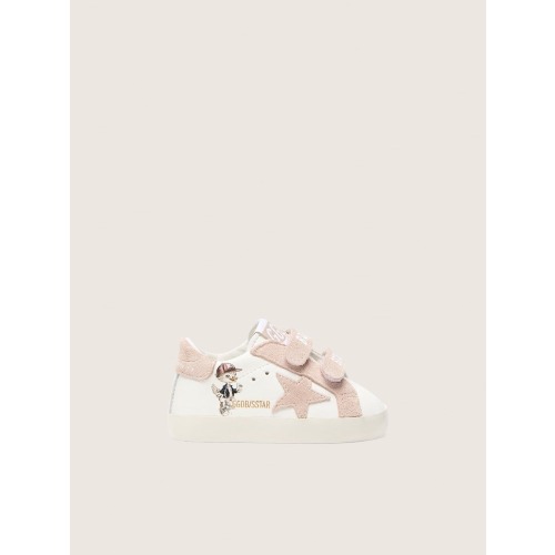 Baby School in nappa with pink suede star and mascot print