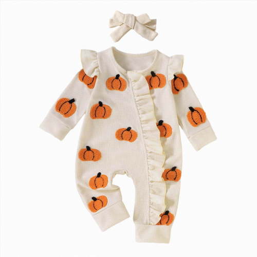 Kogui Halloween Baby Clothes Newborn Newborn Baby Girl Coming Home Romper Long Sleeve Ruffle Romper Cute Jumpsuit Fall Winter Clothes 0 3 6 9 12 18 Months (Orange,0-3 Months)
